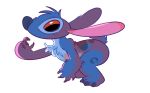  2017 alien back_markings blue_body blue_fur blue_nose chest_tuft claws disney experiment_(lilo_and_stitch) fingers fur head_tuft lilo_and_stitch long_ears male male_(lore) markings no_sclera pink_inner_ear semi-anthro simple_background solo standing stitch_(lilo_and_stitch) toe_claws trevor-fox tuft white_background 