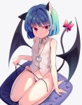  alternate_costume animal_ear_fluff animal_ears bangs bare_arms bare_shoulders black_nails black_wings blue_hair blunt_bangs blush bob_cut cat_ears cat_girl cat_tail closed_mouth collared_shirt cushion demon_wings ear_piercing eyebrows_visible_through_hair from_above glint grey_background grey_shirt groin hair_ornament hairclip kemonomimi_mode looking_at_viewer looking_up nail_polish panties piercing red_eyes remilia_scarlet shirt short_hair side-tie_panties simple_background sitting sleeveless sleeveless_shirt smile sseopik tail thigh_gap touhou underwear untied untied_panties wariza white_panties wings zabuton 