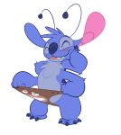  2017 4_arms 4_toes alien antennae_(anatomy) blue_body blue_claws blue_fur chest_tuft claws clothing disney experiment_(lilo_and_stitch) eyes_closed fingers fur hand_on_face hi_res inanimate_transformation lilo_and_stitch male multi_arm multi_limb semi-anthro smile standing stitch_(lilo_and_stitch) teeth toe_claws toes tongue tongue_out transformation trevor-fox trevor-fox_(character) tuft underwear underwear_transformation 