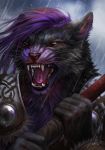  2020 5_fingers anthro black_body black_fur digital_media_(artwork) felid feline fingers fur hair hi_res male mammal open_mouth purple_body purple_fur purple_hair purple_nose teeth tongue whiskers wolnir 