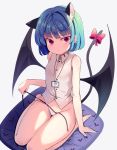  alternate_costume animal_ear_fluff animal_ears bangs bare_arms bare_shoulders black_nails black_wings blue_hair blunt_bangs blush bob_cut cat_ears cat_girl cat_tail closed_mouth collared_shirt cushion demon_wings ear_piercing eyebrows_visible_through_hair from_above glint grey_background grey_shirt groin hair_ornament hairclip kemonomimi_mode looking_at_viewer looking_up nail_polish panties piercing red_eyes remilia_scarlet shirt short_hair side-tie_panties simple_background sitting sleeveless sleeveless_shirt sseopik tail thigh_gap touhou underwear untied untied_panties wariza white_panties wings zabuton 