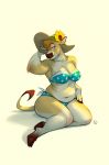  anthro belly big_hat bikini bovid bovine cattle clothing curvy_figure ear_piercing female furrybob hi_res hooves jacqueline_(nicnak044) jersey_cattle mammal piercing pinup pinup_pose pose solo swimwear 