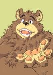  2020 anthro belly black_nose brown_body brown_fur fur hi_res kemono male mammal overweight overweight_anthro raozone simple_background solo teeth ursid 
