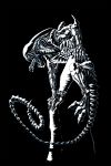  2:3 alien alien_(franchise) black_body claws eyeless fangs hi_res humanoid male muscular muscular_humanoid muscular_male open_mouth saruuk simple_background solo spikes xenomorph 