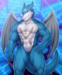  2020 absurd_res anthro digimon digimon_(species) exveemon hi_res looking_at_viewer male muscular muscular_anthro muscular_male red_eyes ritorutaiga solo standing 