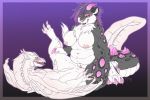  2018 albino anthro anthro_on_feral barbel_(anatomy) barefoot belly bestiality biped black_body black_fur black_lips black_sclera black_tail blizzie_(touchofsnow) blue_eyes blush border breasts chest_tuft claws clitoris digital_media_(artwork) dragon duo eyebrows fangs felid female female/female female_on_feral feral finger_claws fingers flesh_whiskers fur genitals gradient_background green_eyes grey_body grey_fur grey_tail hair hi_res horn hybrid interspecies lips looking_pleasured lying mammal membrane_(anatomy) membranous_wings multicolored_tail navel nipples on_back open_mouth overweight overweight_female pantherine pink_nipples pink_nose purple_claws purple_eyebrows purple_hair purple_horn pussy quadruped scales scalie sex shirakami signature simple_background snow_leopard spots spotted_body spotted_fur straddling teeth thick_tail toe_claws toes touchofsnow tribadism tuft vaginal white_body white_claws white_fur white_horn white_scales white_tail white_wings wings 