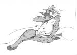  anthro belly bobcat boxers_(clothing) clothing embarrassed erection feet felid feline lynx male mammal monochrome morning_wood paws pegibruno quill_(nicnak044) solo underwear 