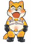  2020 anthro belly blush bulge canid canine canis chibi clothing cute_fangs domestic_dog eyes_closed hi_res kemono male mammal overweight overweight_anthro overweight_male raozone simple_background solo underwear white_background 