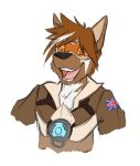  anthro blizzard_entertainment brown_body brown_fur canid canine canis clothed clothing eyewear fangs fur glasses male mammal multicolored_body multicolored_fur open_mouth open_smile overwatch saruuk simple_background smile solo tongue tracer_(overwatch) two_tone_body two_tone_fur video_games white_background white_body white_fur wolf 