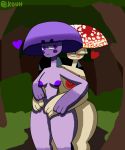  anthro breasts butt curvy_figure deiny(kouh) detailed_background duo elemental_creature elemental_humanoid eyebrows female female/female fingers forest fungi_fauna fungi_humanoid fungus hi_res humanoid kouh multicolored_body mushroom mushroom_humanoid nipples not_furry nude open_mouth purple_body purple_eyes purple_skin sky smile thyz(kouh) tree two_tone_body voluptuous white_body wide_hips 