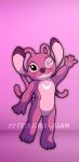  2020 alien angel_(lilo_and_stitch) antennae_(anatomy) blush claws disney experiment_(lilo_and_stitch) eyelashes female_(lore) fingers fur gesture hi_res lilo_and_stitch long_ears looking_at_viewer one_eye_closed pink_background pink_body pink_fur pink_inner_ear semi-anthro simple_background small_tail teixeira-juan toe_claws waving white_body white_fur wink 