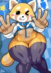  absurd_res aggressive_retsuko ailurid anthro black_eyes blush breasts clothing collar female fur genitals gesture hi_res inside leash legwear looking_at_viewer mammal nipples nude one_eye_closed onlyfans orange_body orange_fur pose pussy red_panda retsuko sanrio short_stack smile solo standing star stockings theironmountain thick_thighs tongue tongue_out v_sign wide_hips wink 