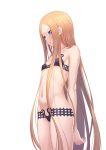  1girl abigail_williams_(fate/grand_order) abigail_williams_(swimsuit_foreigner)_(fate) absurdres bangs bare_shoulders bikini black_bikini blonde_hair blue_eyes blush breasts collarbone fate/grand_order fate_(series) forehead highres kido_airaku long_hair navel open_mouth parted_bangs simple_background swimsuit thighs very_long_hair white_background 