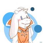  1:1 2_horns anthro asriel_dreemurr blush boss_monster bovid broken_horn caprine cemagcre clothed clothing fully_clothed fur goat green_eyes hi_res horn male mammal robe simple_background smile solo undertale video_games white_background white_body white_fur white_horn 