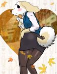  2020 absurd_res aggressive_retsuko anthro blush bottomwear canid canine canis cazinkwolf clothed clothing domestic_dog female hair hi_res holding_object inui_(aggressive_retsuko) legwear long_ears long_hair mammal netflix office_lady sanrio signature skirt solo surprise text uniform url 