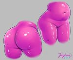  2018 big_butt butt female genitals grey_background humanoid jam_(character) juicydemon navel purple_body purple_skin pussy simple_background slightly_chubby solo thick_thighs wide_hips 