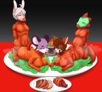 absurd_res ailurid anthro apple apple_in_mouth bdsm beef bondage bound bovid cannibalism caprine character_prepared_as_food cooked_food death disembodied_penis disembodied_vulva female food fruit genitals gore group hi_res holly_meadowmouse hybrid lagomorph leporid lizard male male/female mammal meat meat_on_bone mouse murid murine oskar_(2ndvoice) penis plant rabbit red_panda reptile rodent sakita_hiroshi scalie senshu_the_red_panda served_counter sheep steak steam steaming_body vegetable vulva waynekan