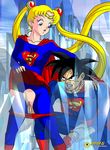  cosplay crossover dc dragon_ball_z mmg sailor_moon son_goku supergirl superman usagi_tsukino 