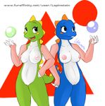  bob breasts bub bubble bubble_bobble crossgender duo female lapinstein logo nipples nude pussy reptile rule_63 scalie smile taito 