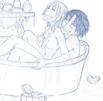  bath_tub bathing bathtub breast_grab breasts grabbing monkey_d._luffy monkey_d_luffy monochrome naked nami nami_(one_piece) nipples nude one_piece 
