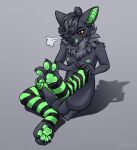 2023 ahoge animal_genitalia animal_penis anthro balls bangs bat black_eyes black_hair blush claws clothing colored digital_drawing_(artwork) digital_media_(artwork) equine_genitalia equine_penis erection fur genitals green_nipples green_pawpads green_penis green_tongue grey_background grey_body grey_claws grey_fur hair hi_res konejo legwear legwear_only looking_down male mammal medial_ring mostly_nude nipples pattern_clothing pattern_legwear pattern_stockings pawpads penis shaded short_tail simple_background sitting solo stockings stockings_only striped_clothing striped_legwear striped_stockings stripes tail tongue tongue_out yellow_sclera