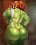  back_muscles big_butt butt donaught ear_piercing ear_ring female green_body green_skin hair hi_res humanoid humanoid_pointy_ears mammal mostly_nude muscular muscular_female muscular_humanoid not_furry orange_hair orc piercing solo thick_thighs wide_hips 