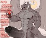  2020 abs anthro bedroom_eyes biceps big_penis bodily_fluids bottle bulge clothing crop_top dialogue digital_media_(artwork) dragon duo english_text erection forked_tongue genital_fluids genital_outline genitals horn huge_penis humanoid_genitalia humanoid_penis hyper hyper_genitalia hyper_penis jockstrap koorivlf looking_at_viewer male male/male membrane_(anatomy) membranous_wings muscular muscular_anthro muscular_male narrowed_eyes nipples open_mouth penis penis_outline precum scales scalie seductive series shiny_(disambiguation) shirt signature simple_background smile snout solo_focus sweat tank_top teeth tenting text tongue topwear uncut underwear unseen_character wet wings 