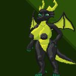  1:1 anthro areola big_areola big_breasts big_nipples big_tail black_body black_nipples breasts claws colored_nails digital_media_(artwork) dragon female genitals green_background green_body green_claws green_eyes green_horn green_nails green_scales green_wings hand_on_hip horn huge_breasts kaya_(knockedoutdragon) knockedoutdragon nails nipples nude pixel_(artwork) pussy scales simple_background solo wings 
