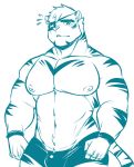  2020 anthro blush eye_patch eyewear felid hi_res looking_at_viewer male mammal muscular muscular_anthro muscular_male pantherine rookie_bear sketch solo tiger topless_male 