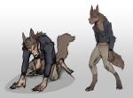  animal_genitalia animal_penis anthro balls canid canine canis claws clothed clothing fur genitals hi_res male mammal penis rovak sheath simple_background solo transformation were werecanid werecanine werewolf wolf 