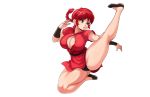  black_eyes braids breasts cameltoe chinese_clothes chinese_dress cleavage dress genderswap jmg kick panties ponytail ranma&frac12; red_hair saotome_ranma short_hair spread_legs third-party_edit underwear white wristwear 