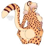  2020 alexandra_(velocitycat) anthro areola big_breasts big_butt breasts butt cheetah digital_media_(artwork) felid feline female fur hi_res kittydee mammal nipples open_mouth simple_background solo spots spotted_body spotted_fur teeth tongue white_background 