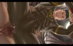  2boys anal bara black_hair blush bodysuit bulge cowboy_shot cum erection erection_under_clothes facial_hair highres looking_at_viewer male_focus manly multiple_boys muscle penetration_through_clothes sex shirtless short_hair solo_focus stubble takejirog thick_thighs thighs tokyo_houkago_summoners yaoi zabaniya_(tokyo_houkago_summoners) 