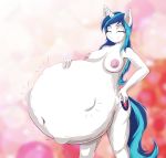  2020 5_fingers anthro areola breasts crossgender cutie_mark equid equine eyebrows eyelashes eyes_closed female fingers friendship_is_magic hasbro hi_res horn hyper hyper_pregnancy mammal my_little_pony navel nipples nude pregnant shamziwhite shining_armor_(mlp) smile unicorn 