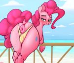  2020 anus butt camel_toe clothing cloud cutie_mark digital_media_(artwork) dock earth_pony equid equine eyebrows eyelashes female friendship_is_magic half-closed_eyes hasbro hi_res hooves horse looking_at_viewer looking_back mammal my_little_pony narrowed_eyes outside pinkie_pie_(mlp) pony puffy_anus rear_view solo welost 