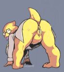  all_fours alphys anthro anus barefoot beady_eyes bedroom_eyes belly bent_over big_breasts bodily_fluids bottomless breasts butt butt_focus chubby_female claws cleavage clothed clothing coat english_text eyewear female genital_fluids genitals glasses huge_breasts lab_coat latchk3y looking_at_viewer looking_back narrowed_eyes non-mammal_breasts pigeon_toed presenting presenting_hindquarters pussy pussy_juice raised_tail rear_view reptile scales scalie seductive signature simple_background slightly_chubby solo sweat text thick_tail thick_thighs three-quarter_view tongue tongue_out topwear undertale video_games wide_hips yellow_body yellow_scales 