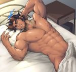  1boy abs bara body_hair bulge chest cowboy_shot erection erection_under_clothes facial_hair fang goatee horns ko_shushu male_focus male_pubic_hair manly muscle navel nipples nude pectorals pubic_hair scar short_hair sideburns solo takemaru_(tokyo_houkago_summoners) thick_thighs thighs tokyo_houkago_summoners 