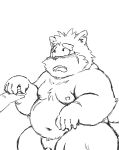  2018 anthro belly blush canid canine canis dekatanu domestic_dog genitals kemono male mammal monochrome moobs moritaka nipples overweight overweight_male penis scar simple_background solo_focus tokyo_afterschool_summoners tongue tongue_out video_games white_background 