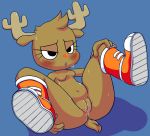  anthro antlers anus big_butt blue_background blush bodily_fluids breasts brown_body brown_fur butt cartoon_network cervid clitoris clothing female footwear footwear_only four-pundo fur genital_fluids genitals half-closed_eyes hand_on_butt hand_on_leg hi_res horn lying mammal mostly_nude narrowed_eyes nipples nude open_mouth orange_nose penny_fitzgerald presenting presenting_hindquarters presenting_pussy pussy pussy_juice seductive seductive_eyes shoes shoes_only simple_background small_breasts solo spread_legs spreading sweat the_amazing_world_of_gumball thick_thighs tongue wide_hips 