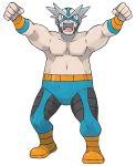  1boy arms_up artist_request beard black_eyes black_hair blue_legwear boots clenched_hands collarbone crasher_wake facial_hair full_body happy leggings looking_at_viewer lowres male_focus mask muscle official_art open_mouth orange_footwear outstretched_arms pokemon pokemon_(game) pokemon_dppt shirtless short_hair skin_tight smile solo standing teeth transparent_background very_short_hair wristband 