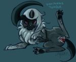  absol blush female feral looking_at_viewer lying nintendo pok&eacute;mon pok&eacute;mon_(species) presenting simple_background smile solo uniporno video_games 