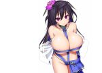  asamura_hiori black_hair blush breasts cleavage horshid_(pso2) long_hair necklace phantasy_star_online_2 purple_eyes see_through white 