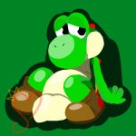  1:1 2020 absurd_res clothing dinosaur feral footwear green_background green_body green_yoshi hearkyng_(artist) hi_res invalid_tag looking_away lying male mario_bros nintendo on_front reptile scalie simple_background solo video_games yoshi 