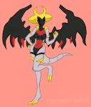  anthro claws female giratina legendary_pok&eacute;mon looking_at_viewer nintendo pok&eacute;mon pok&eacute;mon_(species) raised_leg simple_background solo uniporno video_games wings 