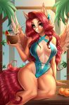  2020 absurd_res anthro anxiety-chan breasts clothed clothing coconut digital_media_(artwork) drupe_(fruit) equid equine eyebrows eyelashes fan_character feathered_wings feathers female fingers food fruit hair hi_res long_hair mammal orange_(fruit) pegasus plant skimpy solo straw text url wings 
