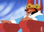  anthro chair clothing crossover crown curtains disney felid furniture gem hi_res lion male mammal medieval pantherine robe robin_hood_(disney) royalty scar scar_(the_lion_king) smile solo tachaal the_lion_king 