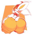  2020 ambiguous_gender anthro big_butt boot_(artist) butt cinderace hi_res lagomorph looking_back mammal monochrome nintendo orange_background pok&eacute;mon pok&eacute;mon_(species) rear_view simple_background solo thick_thighs video_games white_body 