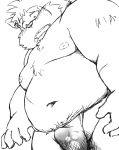  2018 anthro asian_clothing belly blush bulge canid canine canis clothing dekatanu domestic_dog east_asian_clothing fundoshi humanoid_hands japanese_clothing kemono male mammal monochrome moobs moritaka nipples overweight overweight_anthro overweight_male scar simple_background solo tokyo_afterschool_summoners underwear video_games white_background 