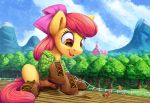  2020 apple_bloom_(mlp) applejack_(mlp) big_macintosh_(mlp) boots brother brother_and_sister clothing cutie_mark_crusaders_(mlp) dirt earth_pony equid equine female fence footwear friendship_is_magic hasbro hi_res horn horse looking_down macro mammal my_little_pony open_mouth pegasus pony scootaloo_(mlp) semi-anthro sibling sister sisters sitting sweet_apple_acres sweetie_belle_(mlp) tree tsitra360 unicorn wings 
