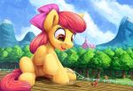  2020 accessory apple_bloom_(mlp) blonde_hair brother brother_and_sister brown_eyes collar cutie_mark_crusaders_(mlp) dirt earth_pony equid equine farm female fence friendship_is_magic hair hair_accessory hair_bow hair_ribbon hasbro hi_res horn horse looking_back looking_down looking_up macro mammal micro my_little_pony open_mouth open_smile orchard pegasus pony purple_hair red_hair ribbons scootaloo_(mlp) semi-anthro sibling sister sisters sitting size_difference smile sweet_apple_acres sweetie_belle_(mlp) tree tsitra360 unicorn wings 